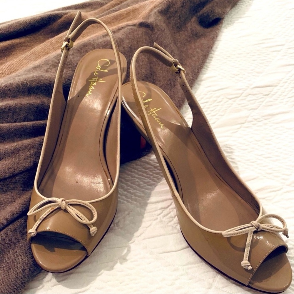 Cole Haan Women's Tan Peep Toe Slingback Heels